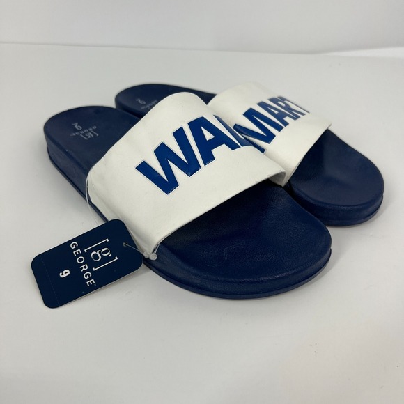 Walmart Logo Flip Flop Slide Sandals Mens Size 9 George‎ RARE White Blue New main image 7